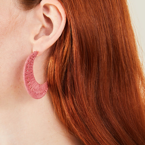 Accessorize London Women's Pink Raffia Hoop Earrings