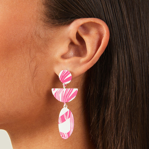 Accessorize London Women's Pink Print Mixed Shape Earrings
