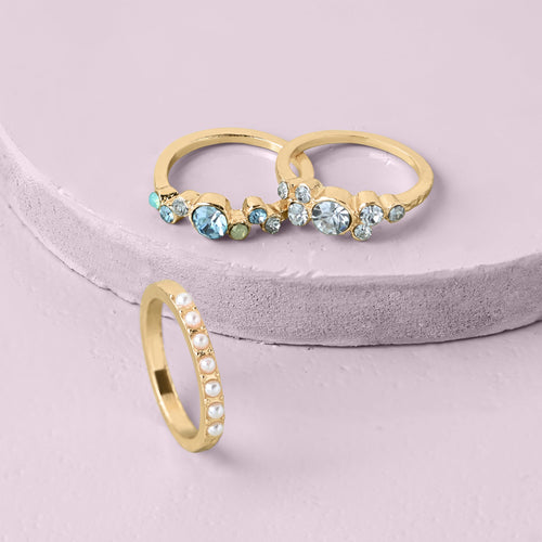 Accessorize London Women's  Gem And Pearl Rings Cream Set Of 3-Small