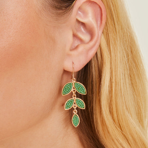 Accessorize London Women's Green Beaded Leaf Drop Earrings