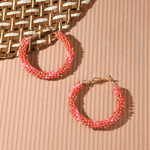 Accessorize London Women's Pink Chunky Beaded Hoop Earringss