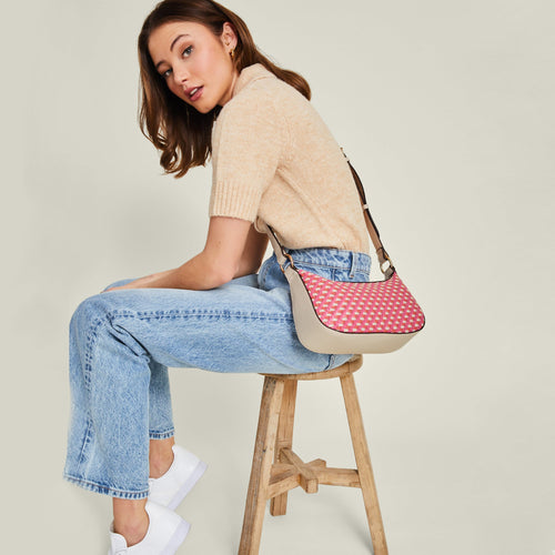 Accessorize London Women's Pink Weave Zip Top Sling Bag