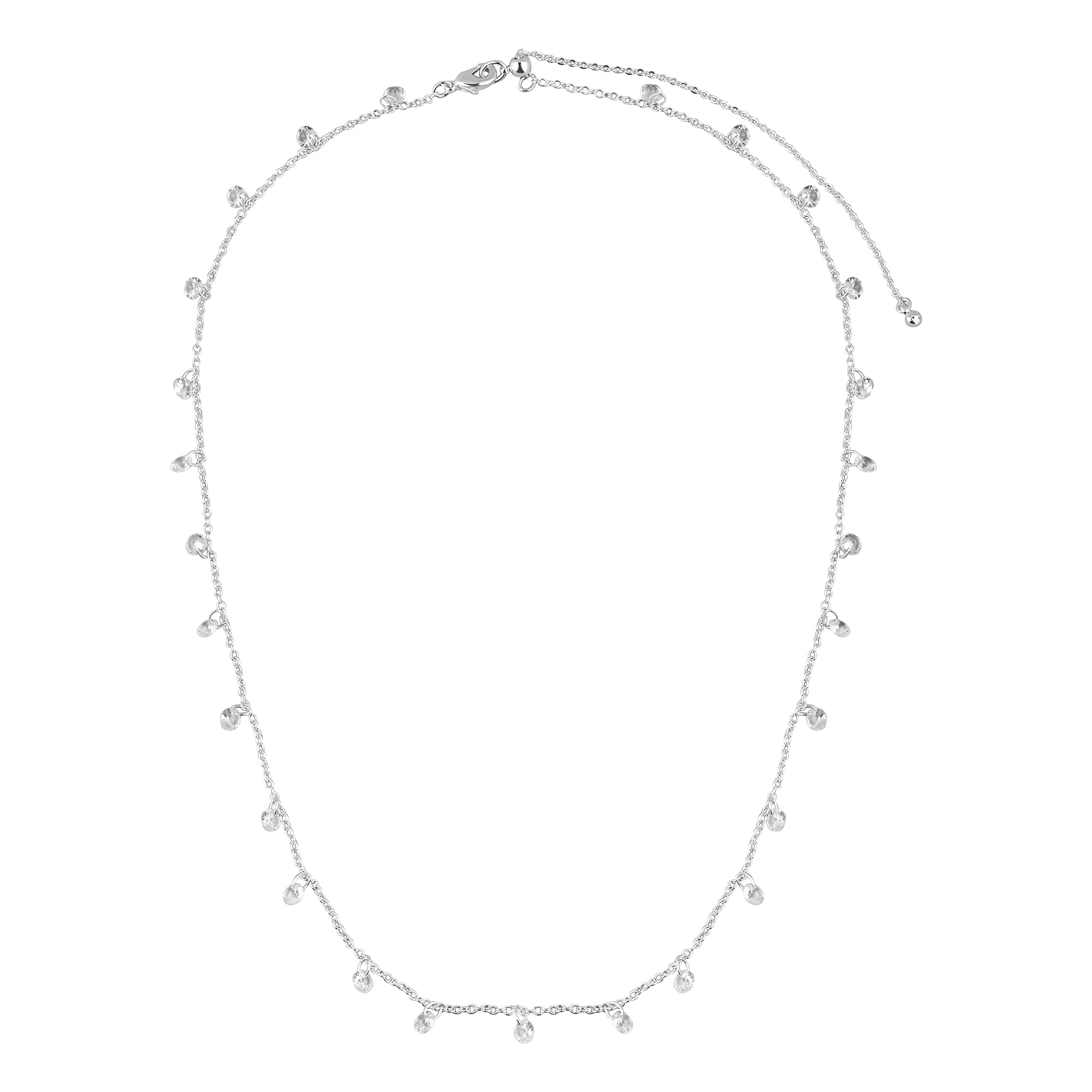 Silver Plated Cubic Zirconia Station Necklace 