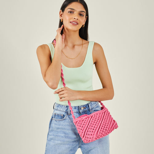 Pink Macrame Cross Body bag