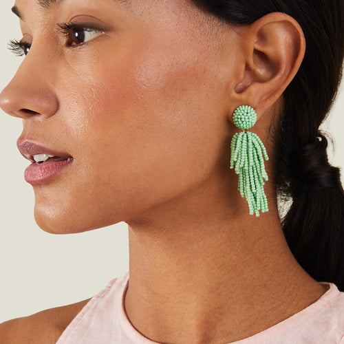 Accessorize London Women's Mint Short Bead Tassel Earrings