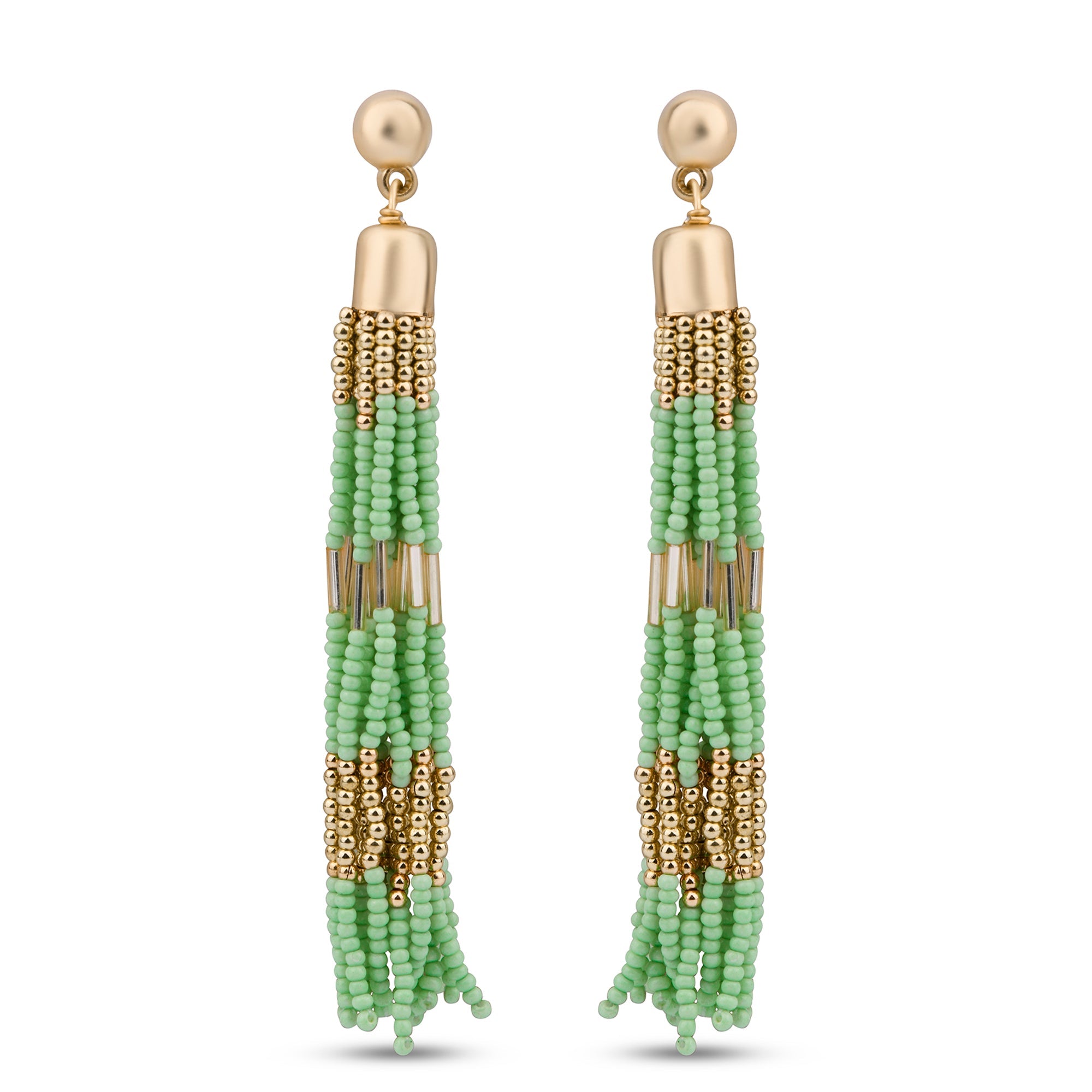 Mint Mixed Tassel Drop Earrings