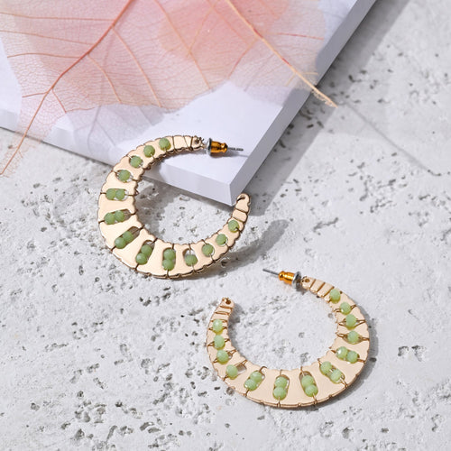 Accessorize London Women's Green Textured Bobble Hoop Earrings