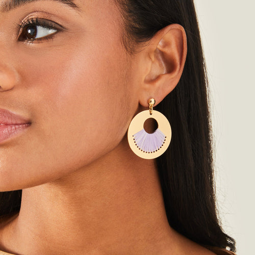 Accessorize London Women's Lilac Raffia Inlay Circle Earrings