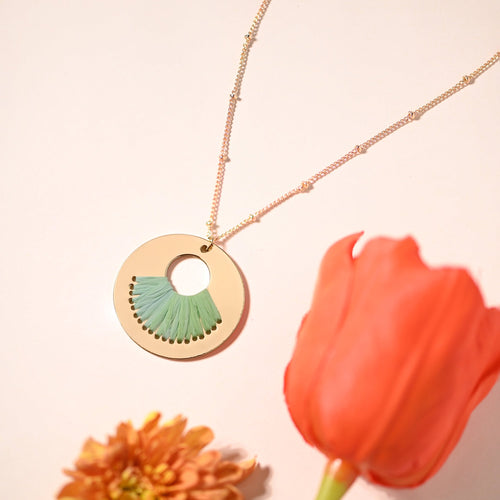 Accessorize London Women's Gold Raffia Inlay Circle Necklace