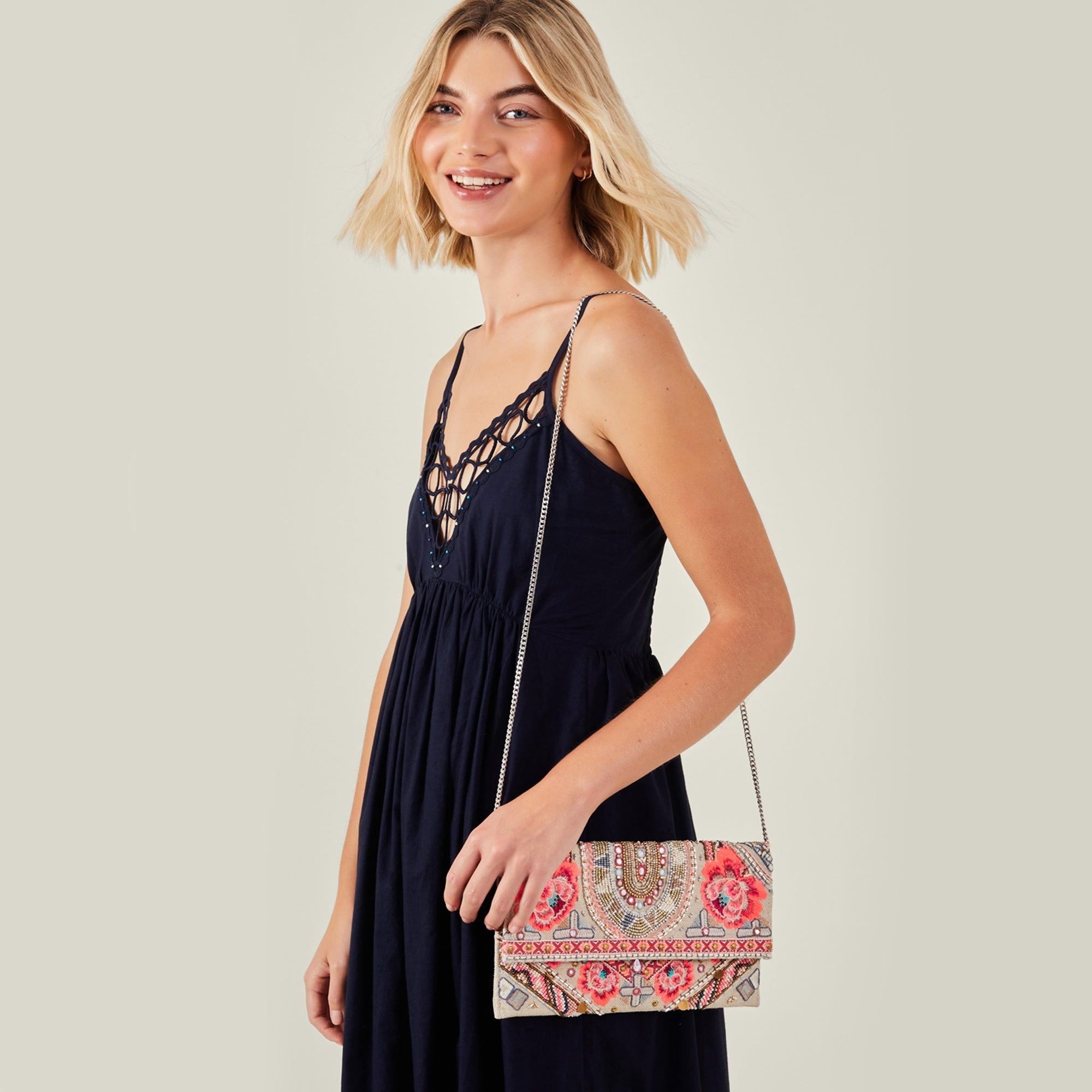 Buy Pink Canvas 3D Floral Clutch Bag - Accessorize India