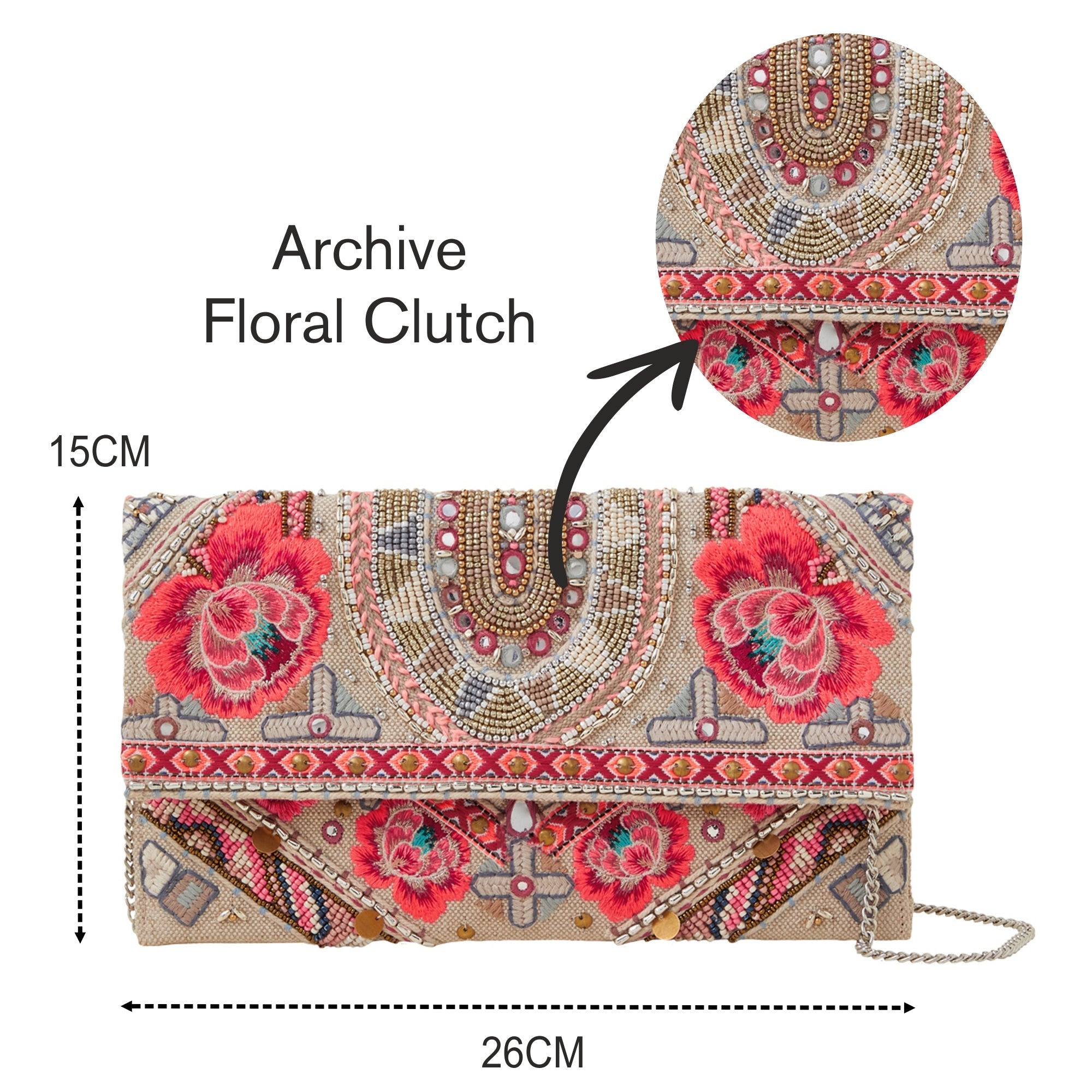 Red Hand-beaded Floral Clutch Bag
