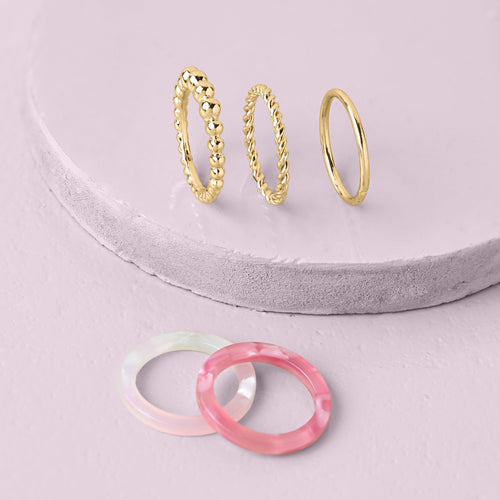 Accessorize London Women's Pink Resin Rings Set Of 5 - LARGE