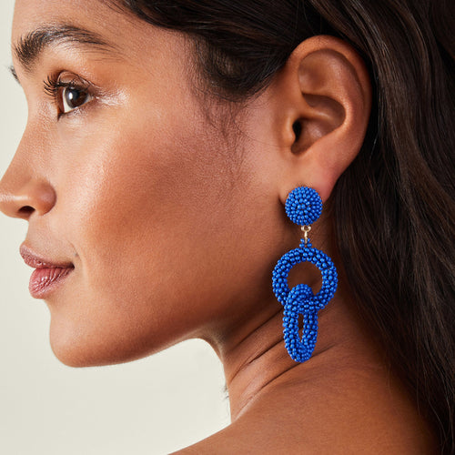 Accessorize London Women's Blue Beaded Drop Hoop Earrings