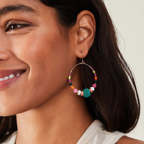 Accessorize London Women's Bright Multi Beaded Hoop Earrings