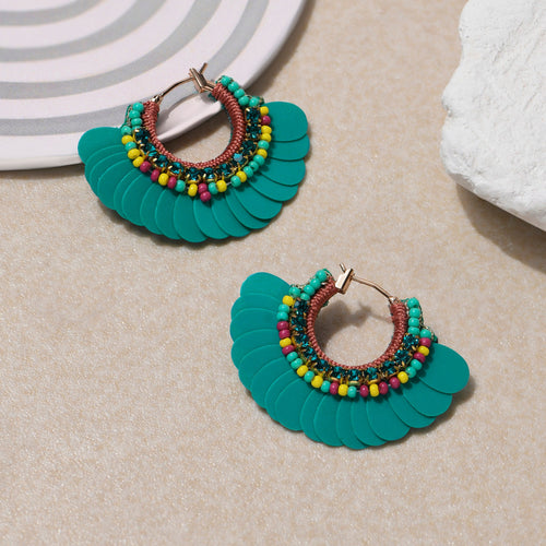 Accessorize London Women's Turquoise Sequin Fan Earrings