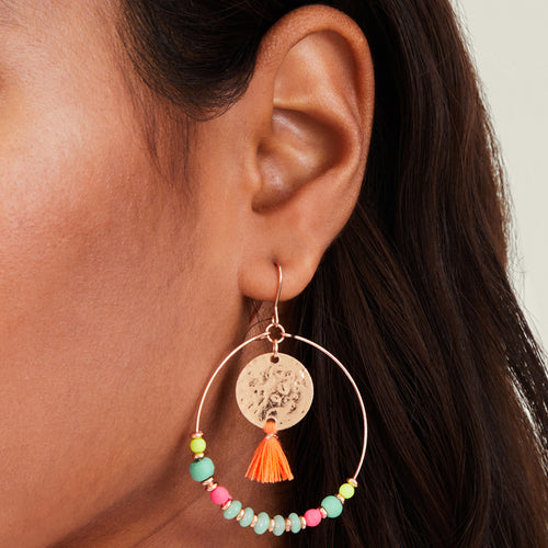 Accessorize London Women's Multi Coin Tassel Hoop Earrings