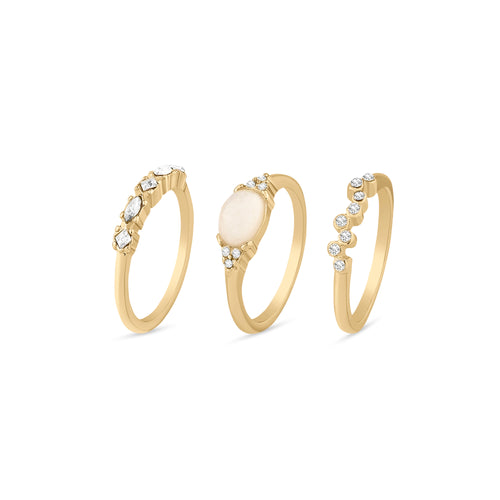 Accessorize London Women's Mini Gem Ring Set of 3 Gold-Medium