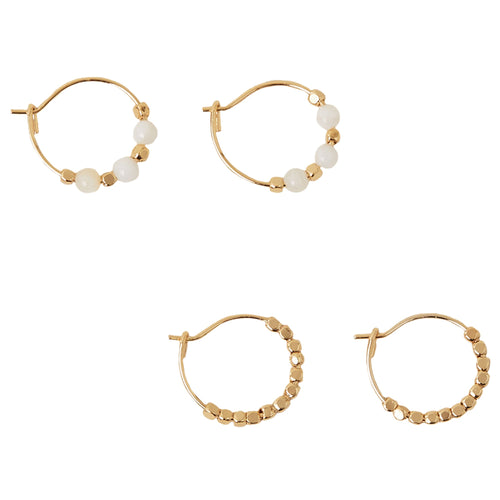 Accessorize London Women's Z Real Gold Plated Seed Pearl Hoops Earrings Pack of 2