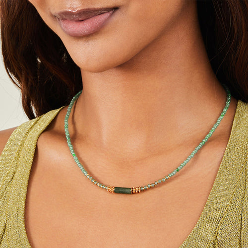 Accessorize London Women's Z Real Gold Plated Green Aventurine Beaded Necklace