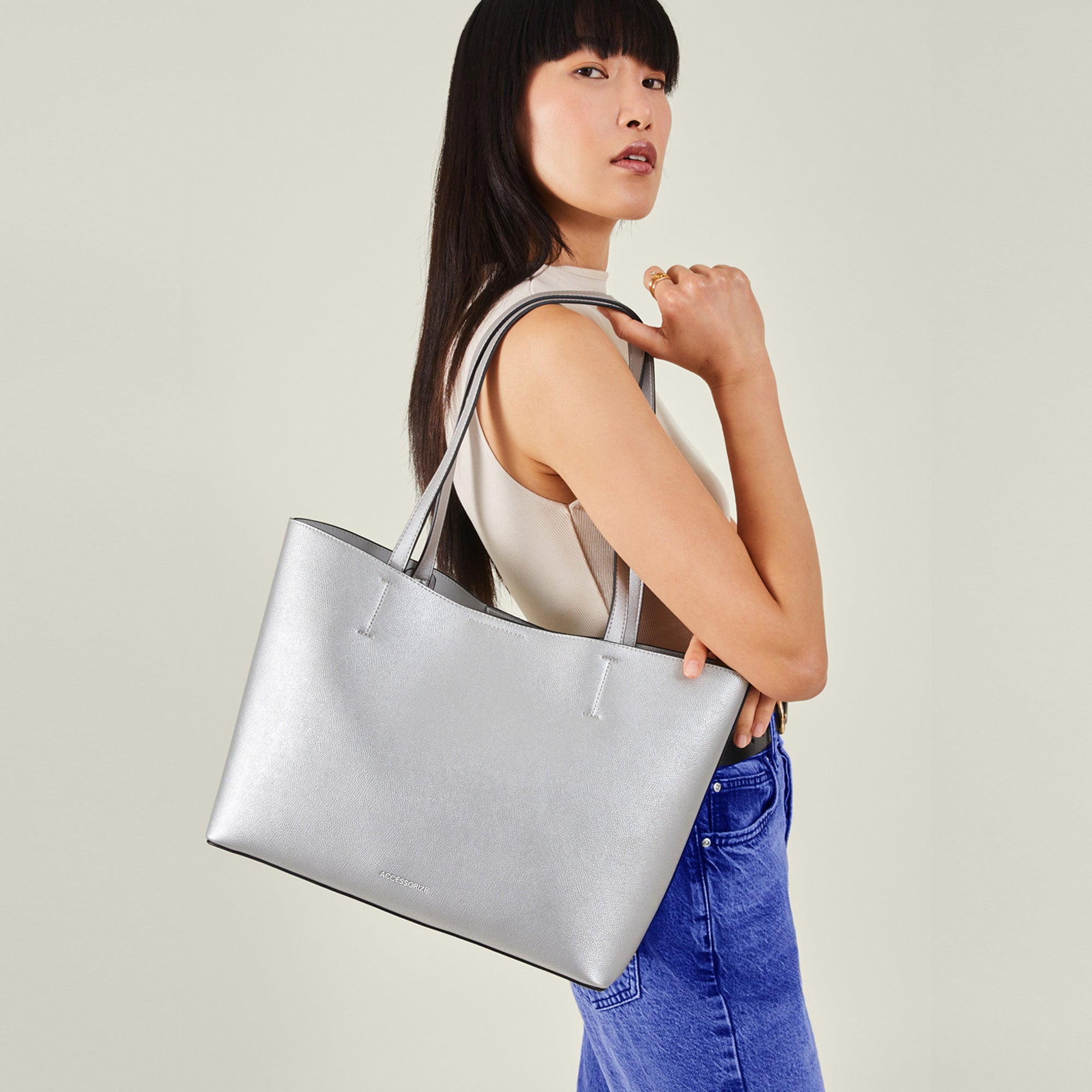 Buy Silver Metallic Tote Bag Online Accessorize India