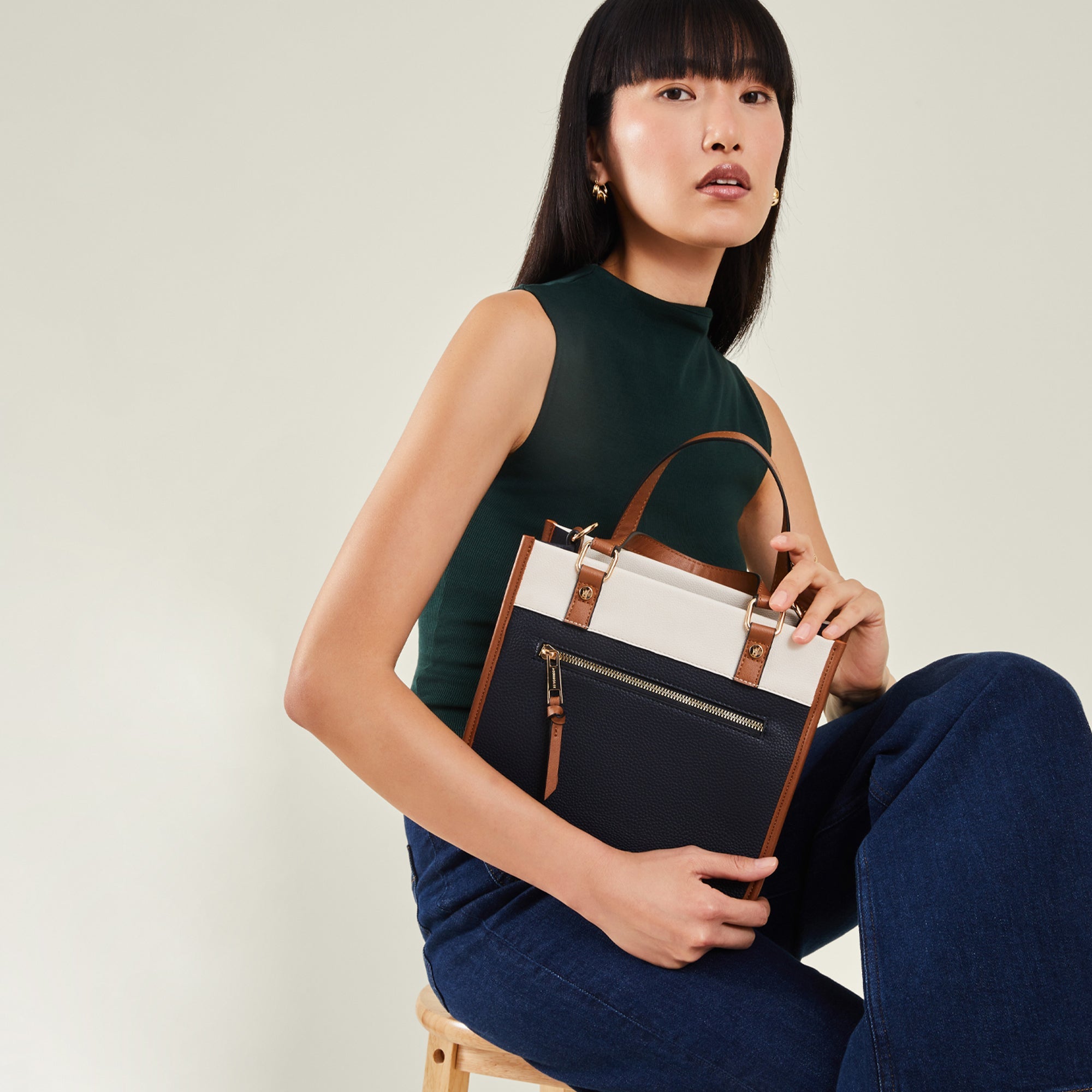 Accessorize London Women's Navy Blue Mini Colour Block Handheld Bag ...