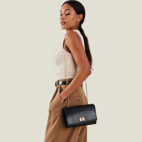 Accessorize London Women's Black Chain Twist-Lock Shoulder Bag