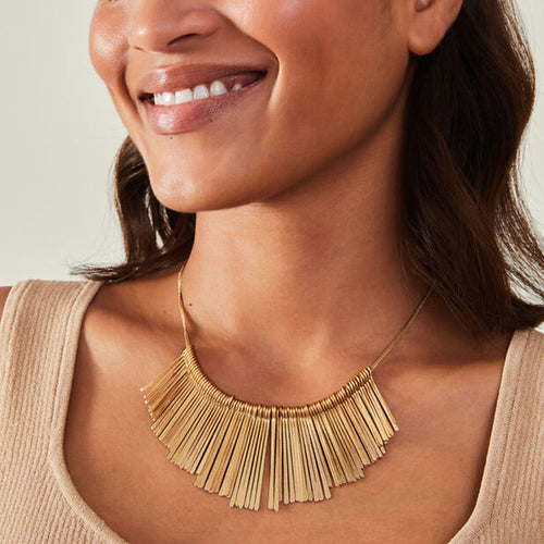 Accessorize London Women Gold Fine Metal Fan Collar Necklace