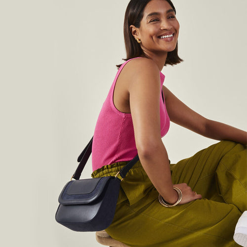 Accessorize London Women's Blue Suedette Flap Sling Bag