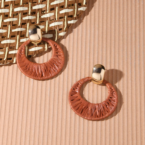 Accessorize London Women's Rust Raffia Doorknocker Earrings