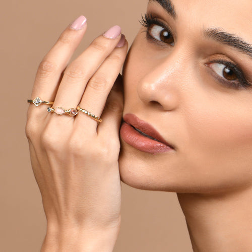 Accessorize London Women's Gold Gem Rings Set Of 3 - MEDIUM