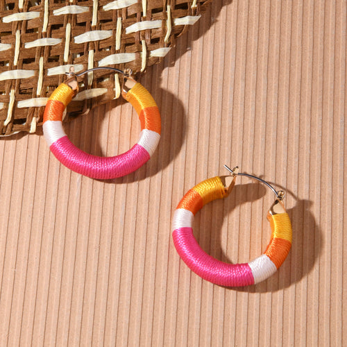 Accessorize London Women's Pink Chunky Thread Stripe Hoop Earrings