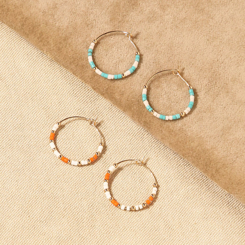 Accessorize London Women's Multi Beaded Hoop Earrings 2-Pack