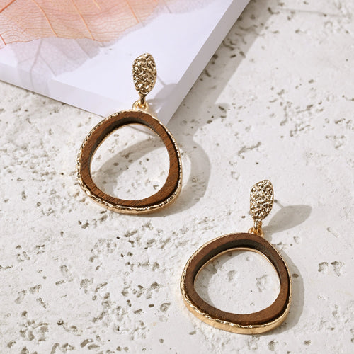 Accessorize London Women's Brown Wooden Inlay Drop Earrings
