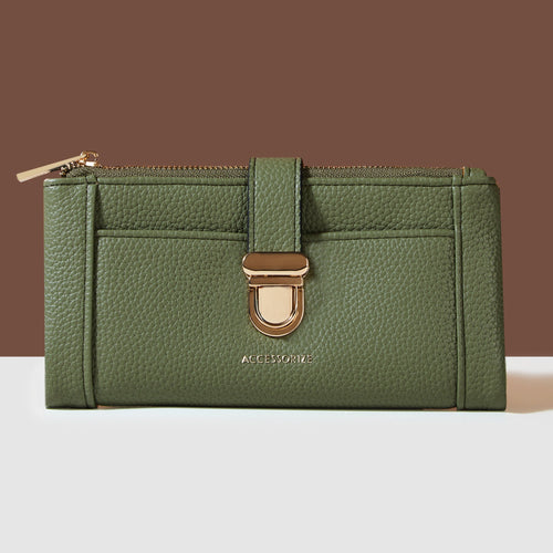 Accessorize London Women's Green Push Lock Wallet