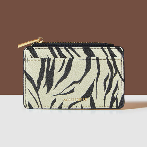 Accessorize London Women's White Zebra Print Window Card Holder