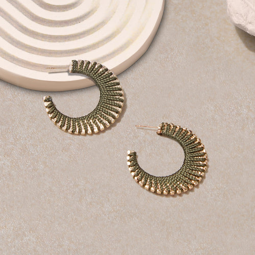 Accessorize London Women Green Thread Fan Hoop Earrings