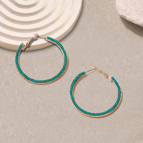 Accessorize London Women Teal Facet Bead Hoop Earrings