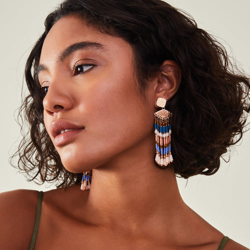 Accessorize London Women Multi Chevron Beaded Tassel Earrings