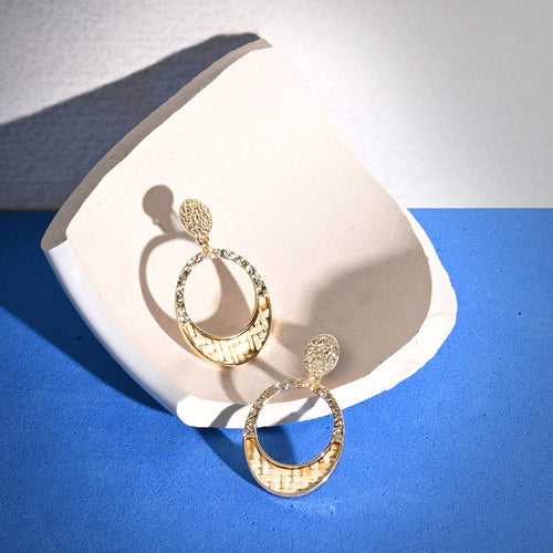 Accessorize London Women Gold Raffia Inlay Hoop Earrings