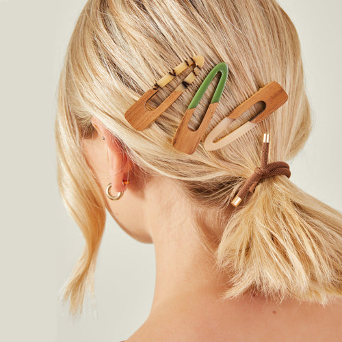 Accessorize London Women's Pack Of 3 Wooden Resin Hair Clips