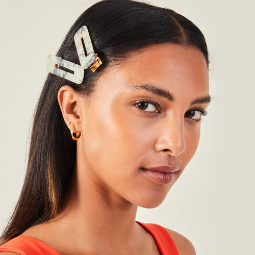 Accessorize London Women's Marble Resin Snap Clips Pack Of 2