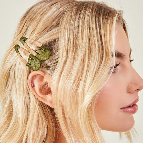 Accessorize London Women's Green Wrapped Hair Clips set of 2