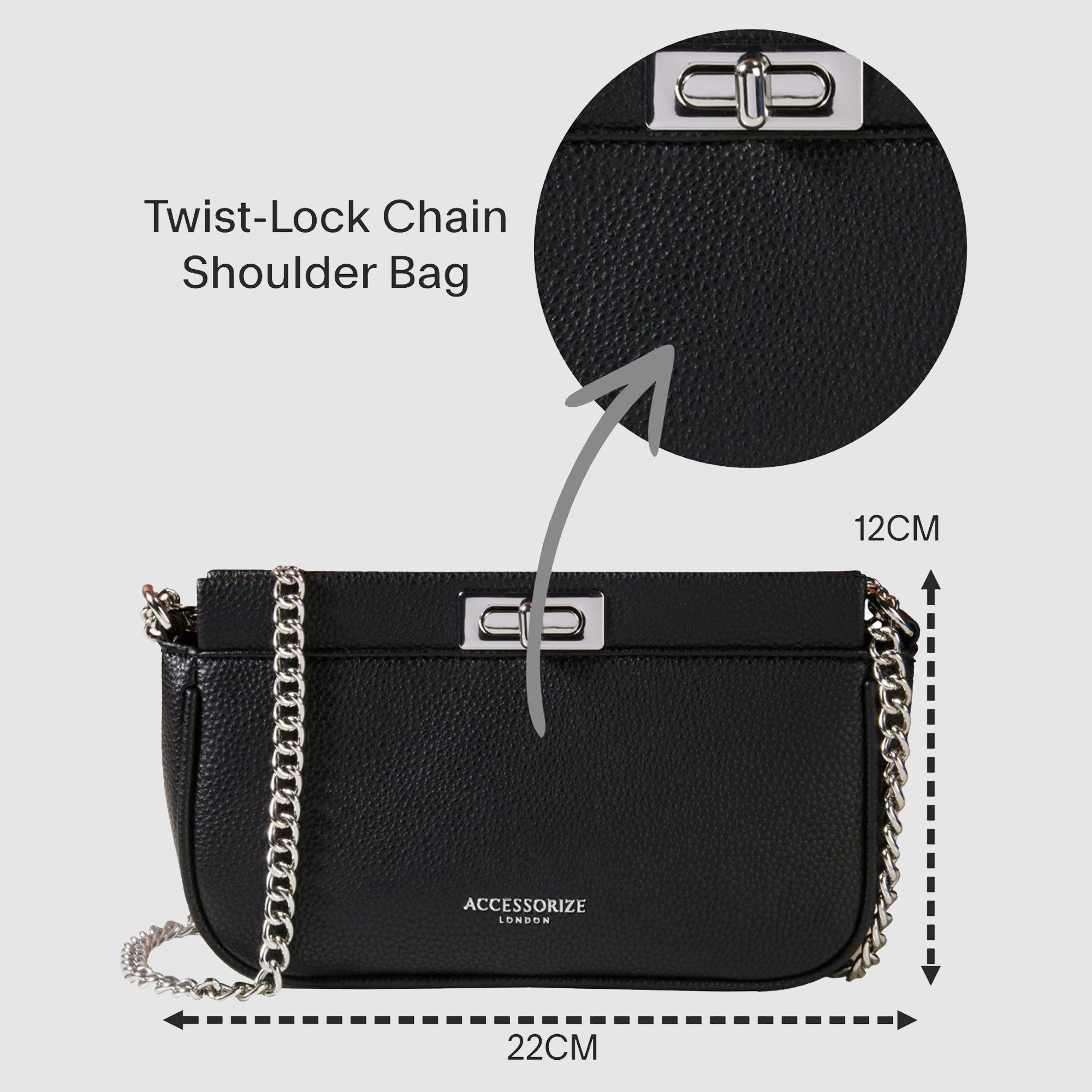 Accessorize London Women's Black Twist-Lock Chain Shoulder Bag