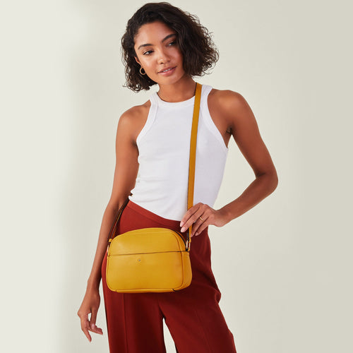 Accessorize London Women's Yellow Camera Sling Bag