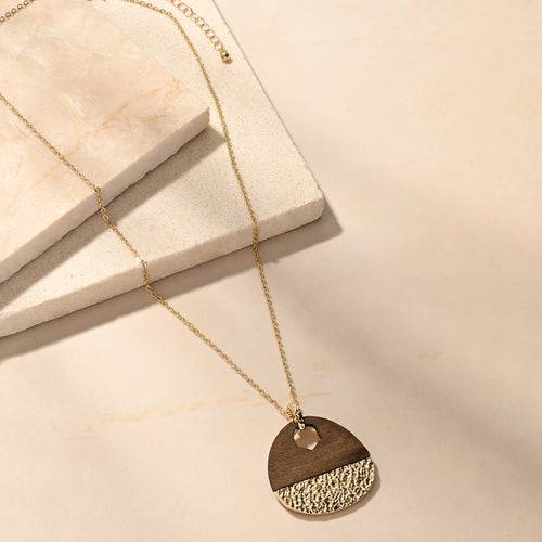 Accessorize London Women Gold Long Wooden Pendant Necklace