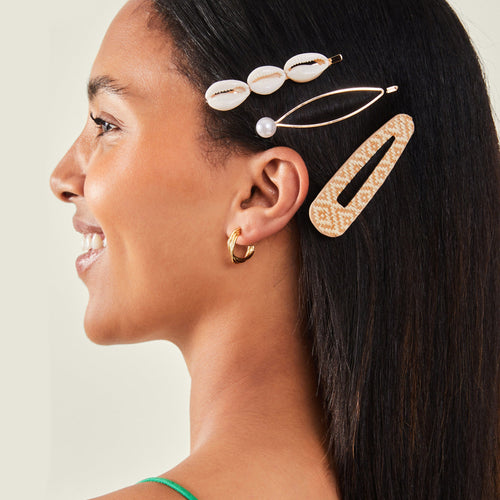 Accessorize London Women's  Gold Shell Hair Clips set of 3