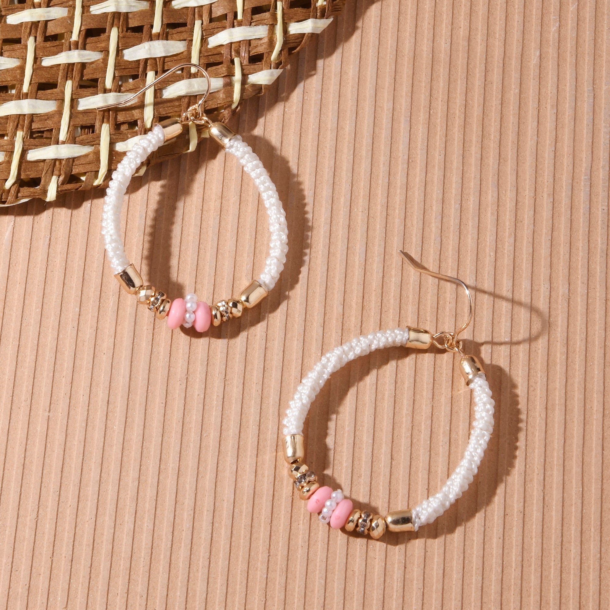 Accessorize London Women's White Thread Wrap Beaded Hoop Earrings
