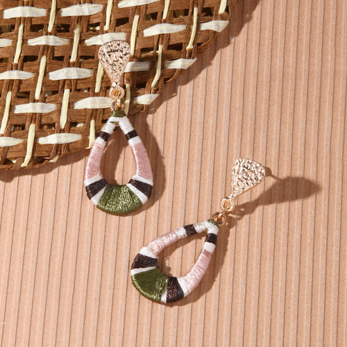 Accessorize London Women's Pink Stripe Thread Wrap Drop Earrings