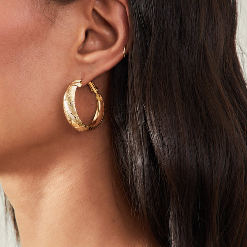 Accessorize London Women's Gold Etched Chunky Hoop Earrings