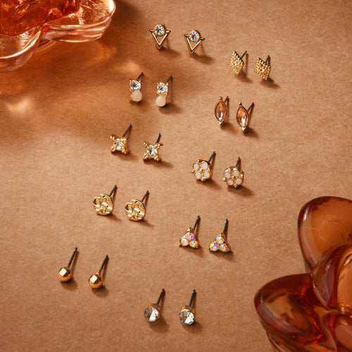 Accessorize London Women's Gold Pretty Stud Earrings Set Of 10